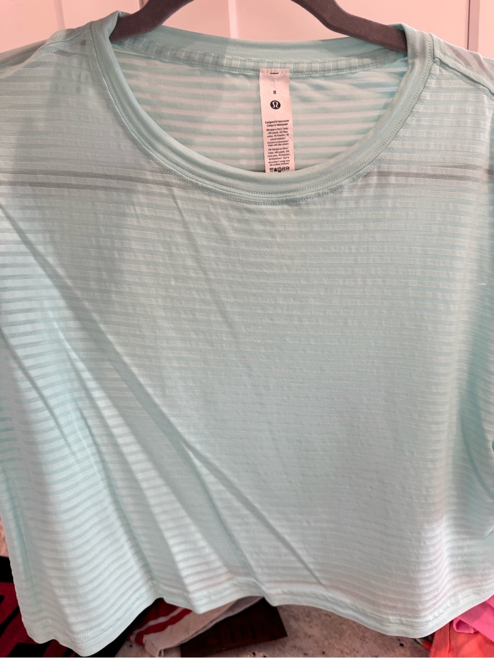 lululemon athletica Light Aqua Striped cropped Short Sleeve Tee